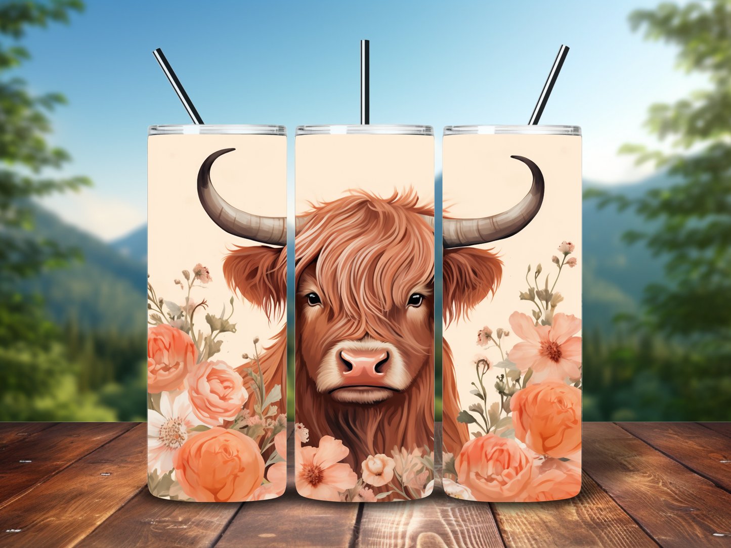Floral cow 20oz tumbler