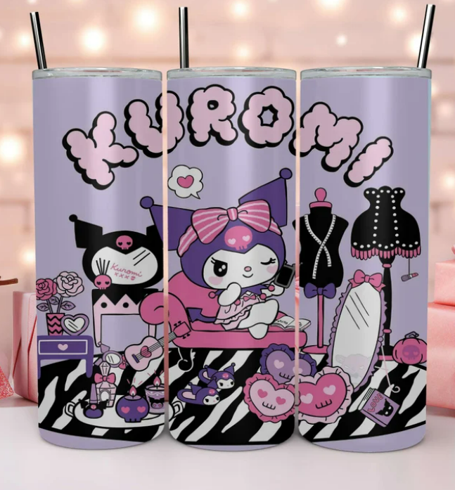 Kuromi inspired 20oz purple tumbler